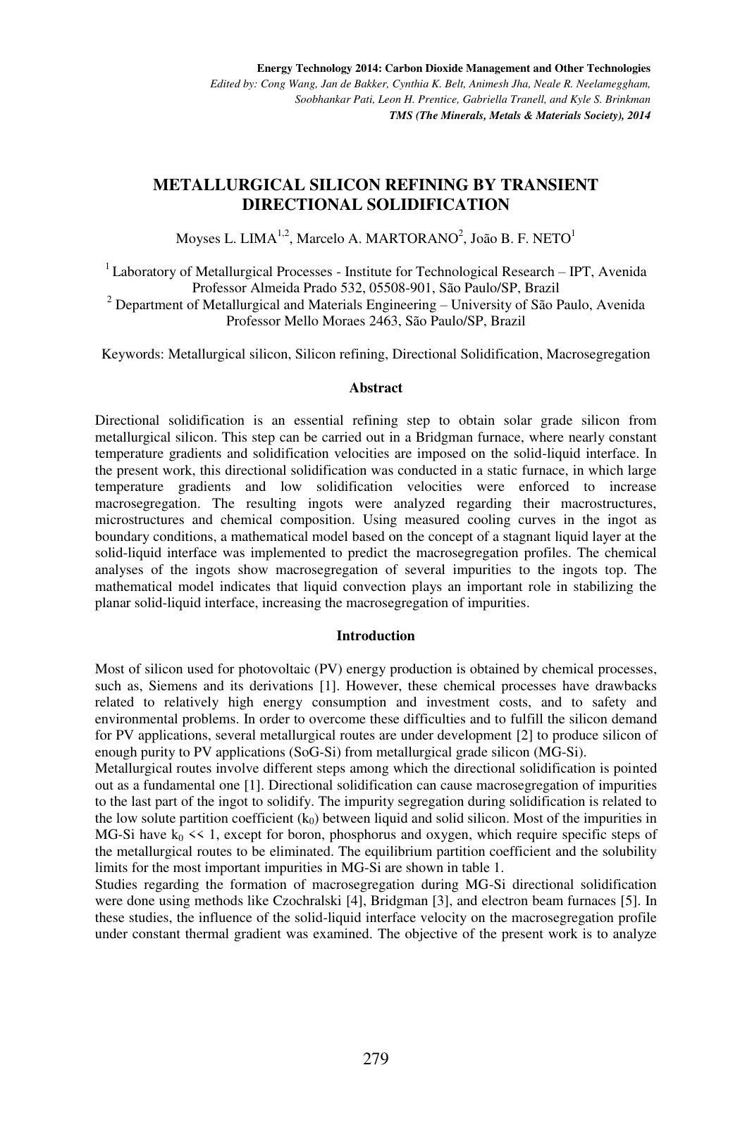 First page of METALLURGICAL SILICON REFINING BY TRANSIENT DIRECTIONAL SOLIDIFICATION