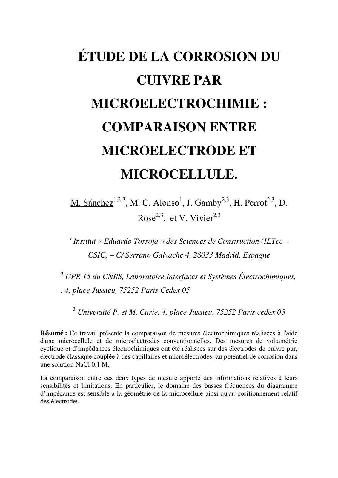 First page of Etude de la corrosion du cuivre par micr