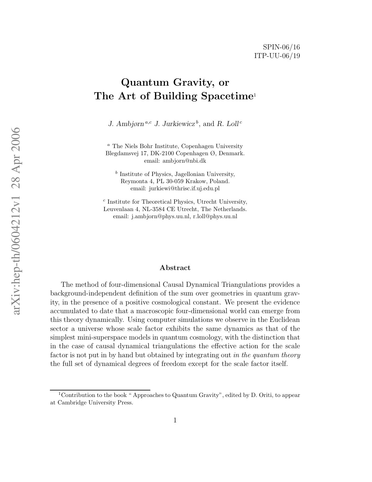 First page of Quantum gravity or the art of building s