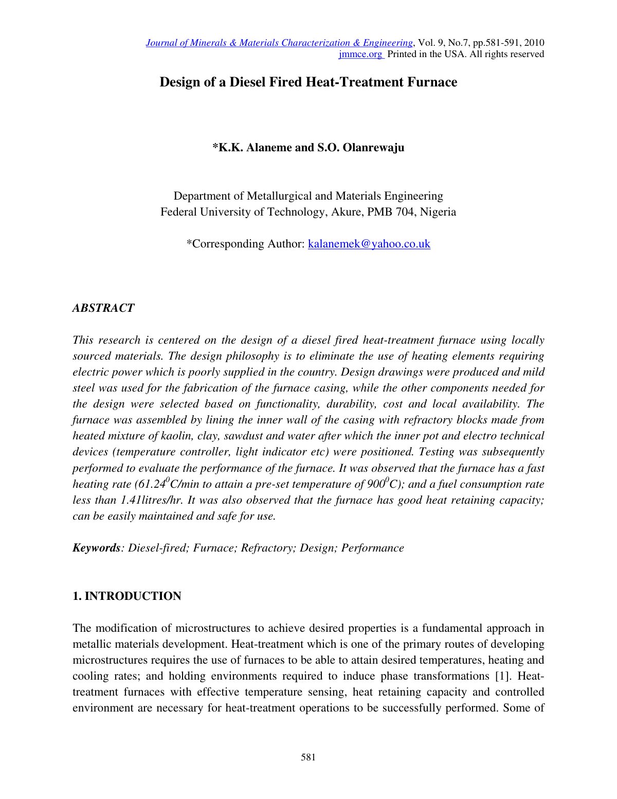 First page of Design of a Diesel fired Heat treatment