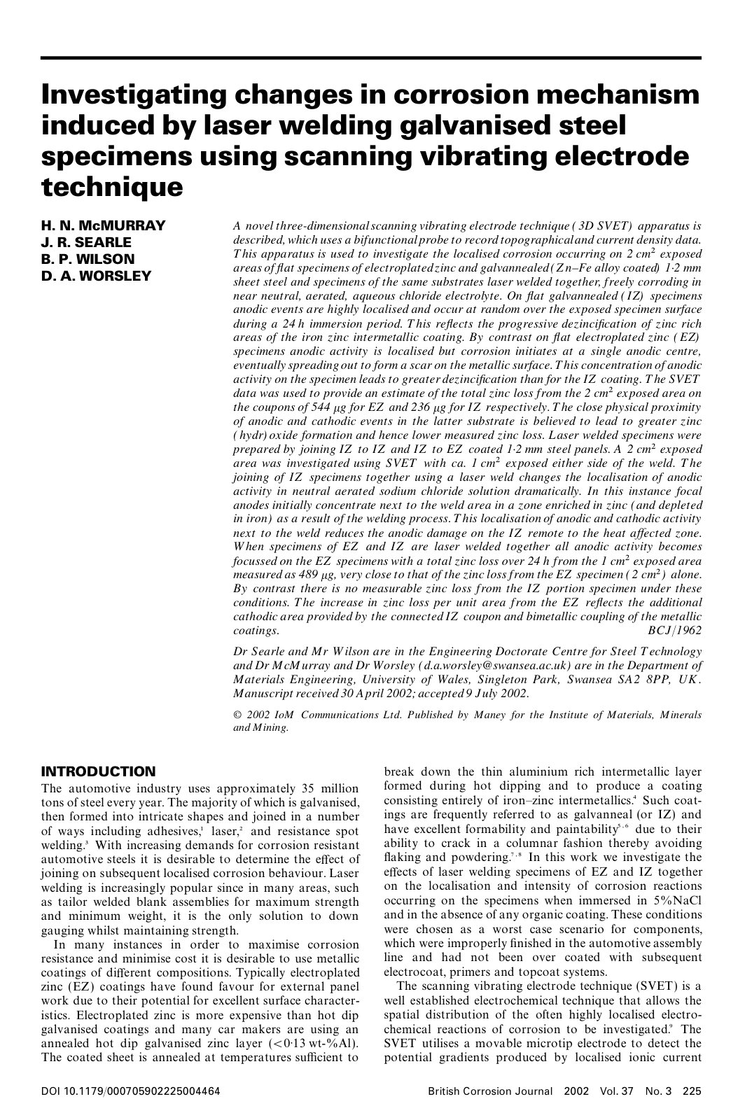 First page of Investigating changes in corrosion mecha