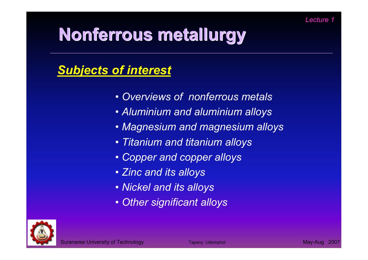 First page of 01 Introduction to nonferrous metallurgy