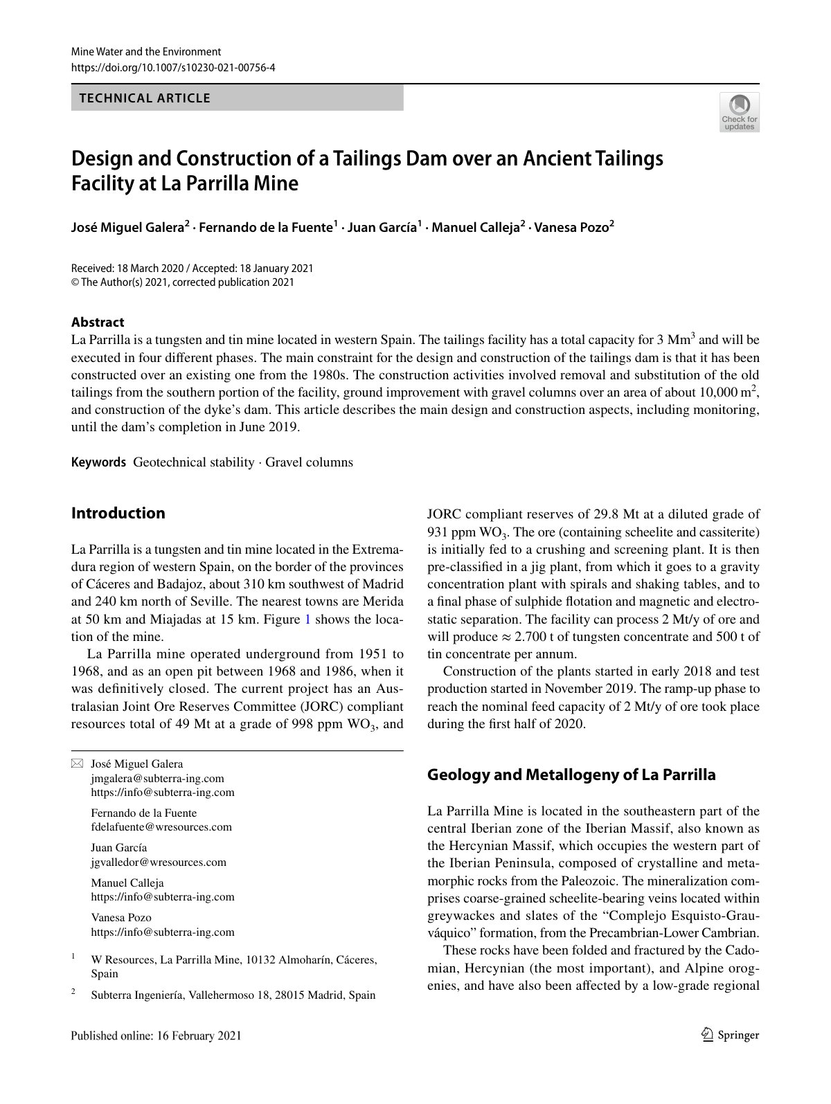 First page of Design and Construction of a Tailings Da