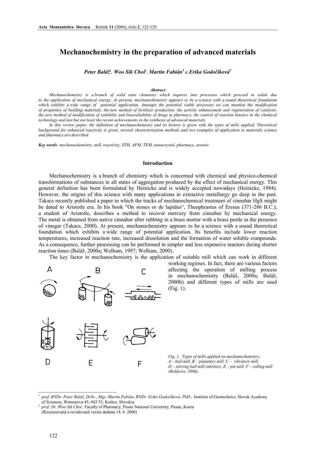 First page of Mechanochemistry in the preparation of advanced materials