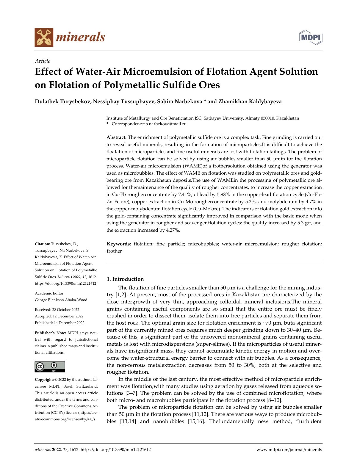 First page of Minerals 2022, 12, 1612. https://doi.org/10.3390/min12121612