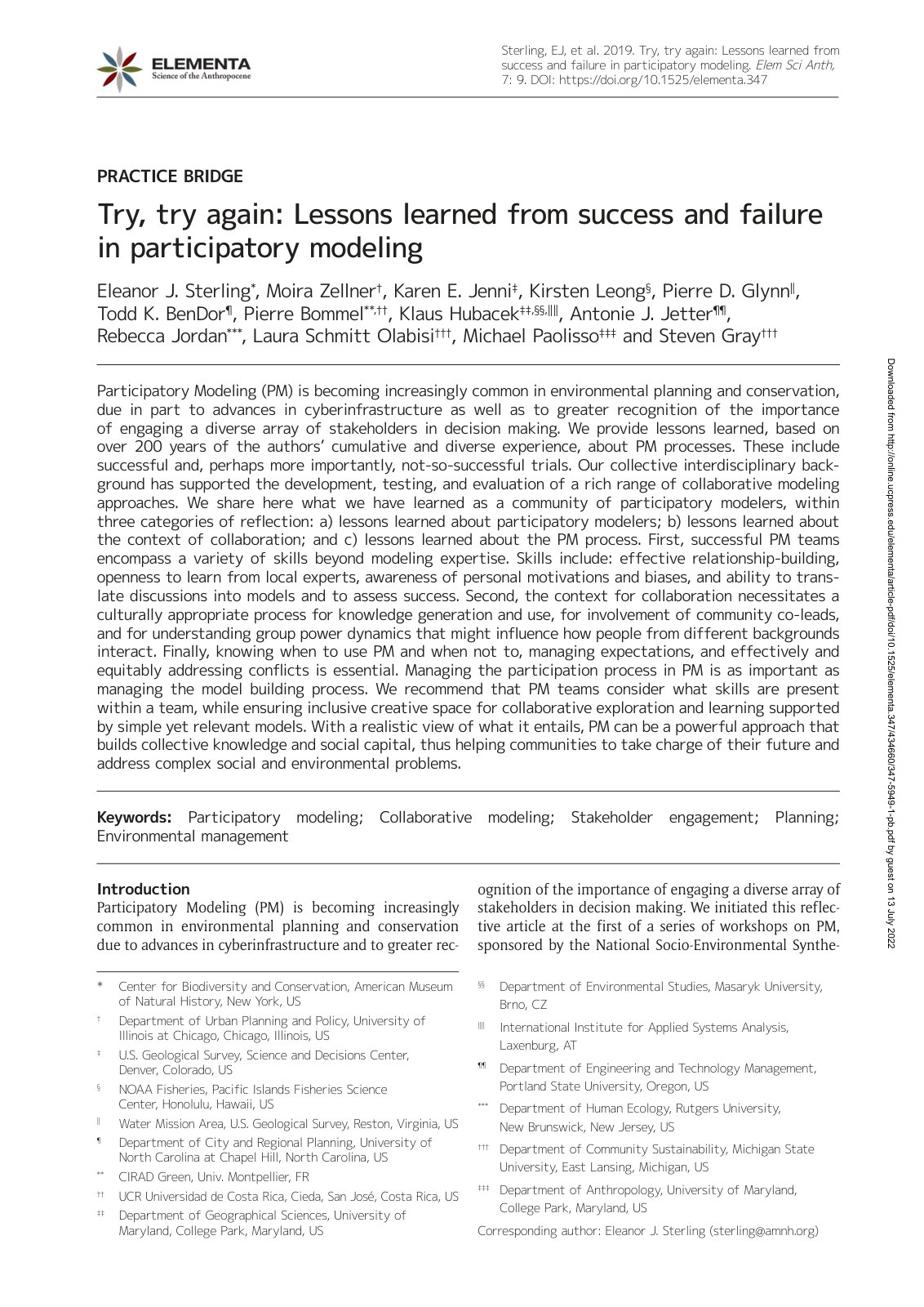 First page of Try, try again: Lessons learned from success and failure in participatory modeling