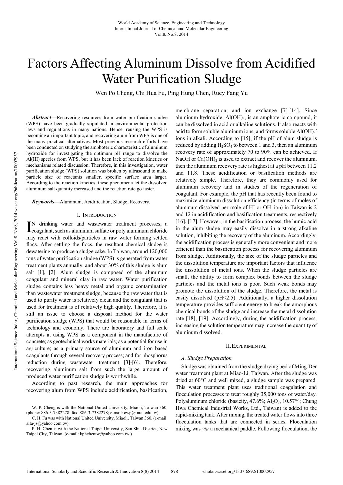 First page of Recovering resources from water purification sludge