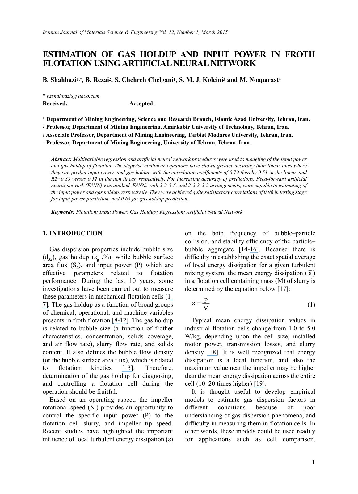 First page of Estimation of Gas Holdup and Input Power