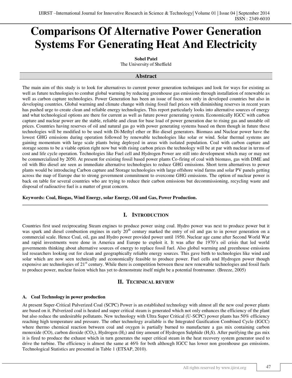 First page of Comparisons of Alternative Power Generat