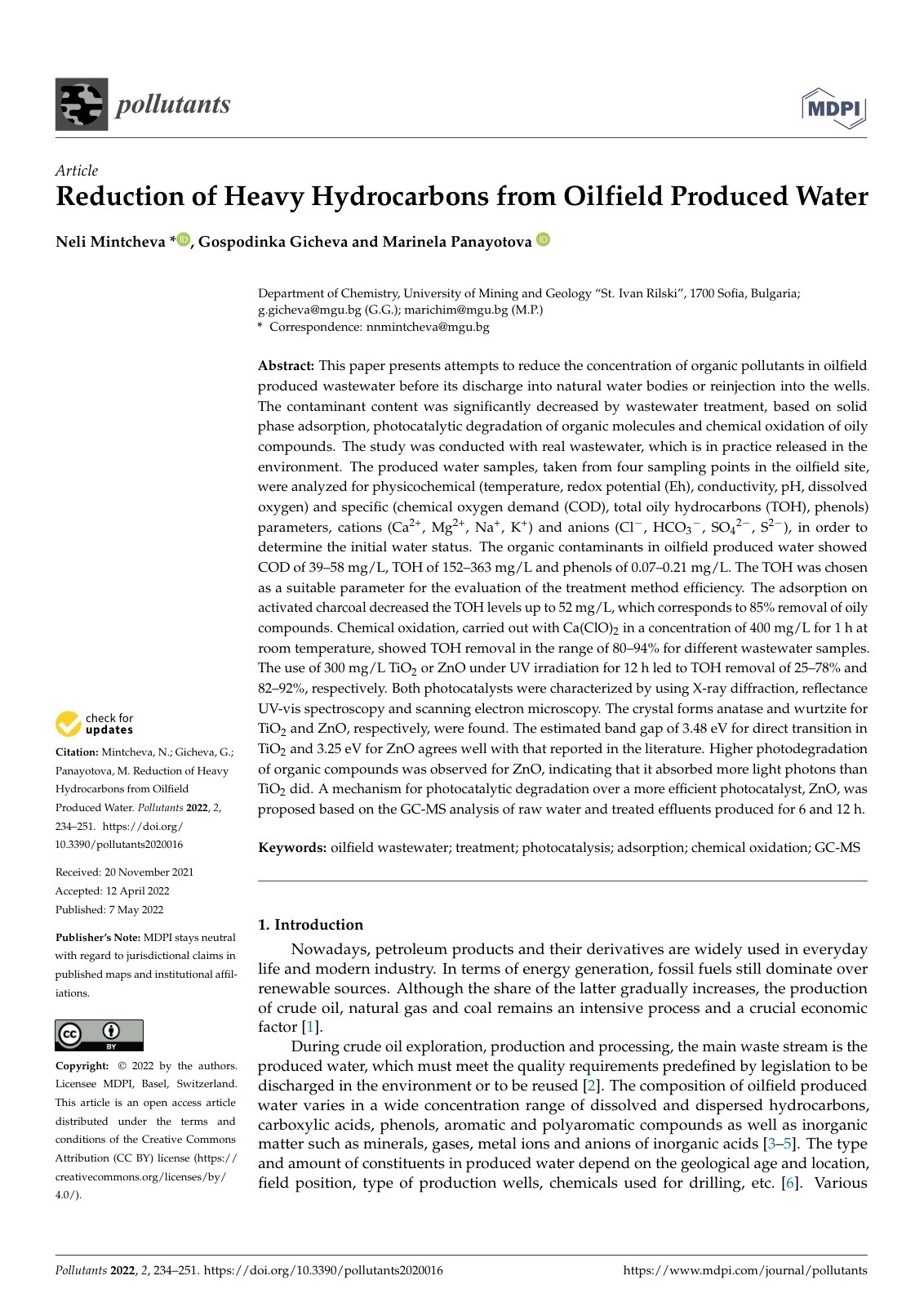 First page of Reduction of Heavy Hydrocarbons from Oil