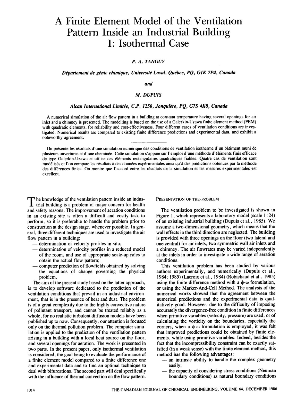 First page of Finite Element Model of the Ventilation Pattern Inside an Industrial Building I: Isothermal Case