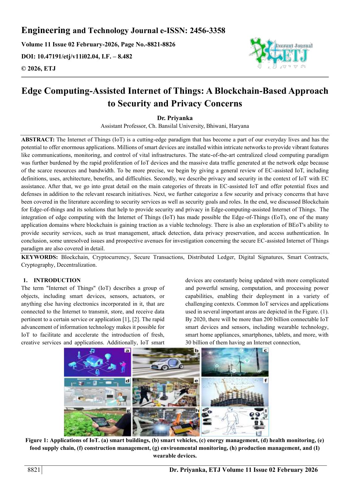 First page of Edge Computing-Assisted Internet of Things: A Blockchain-Based Approach  to Security and Privacy Concerns