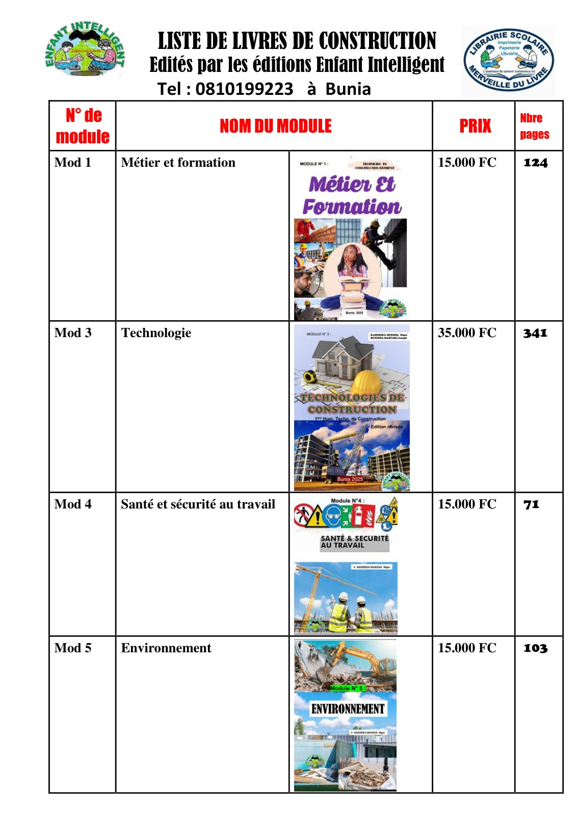 First page of LISTE DE LIVRES DE CONSTRUCTION