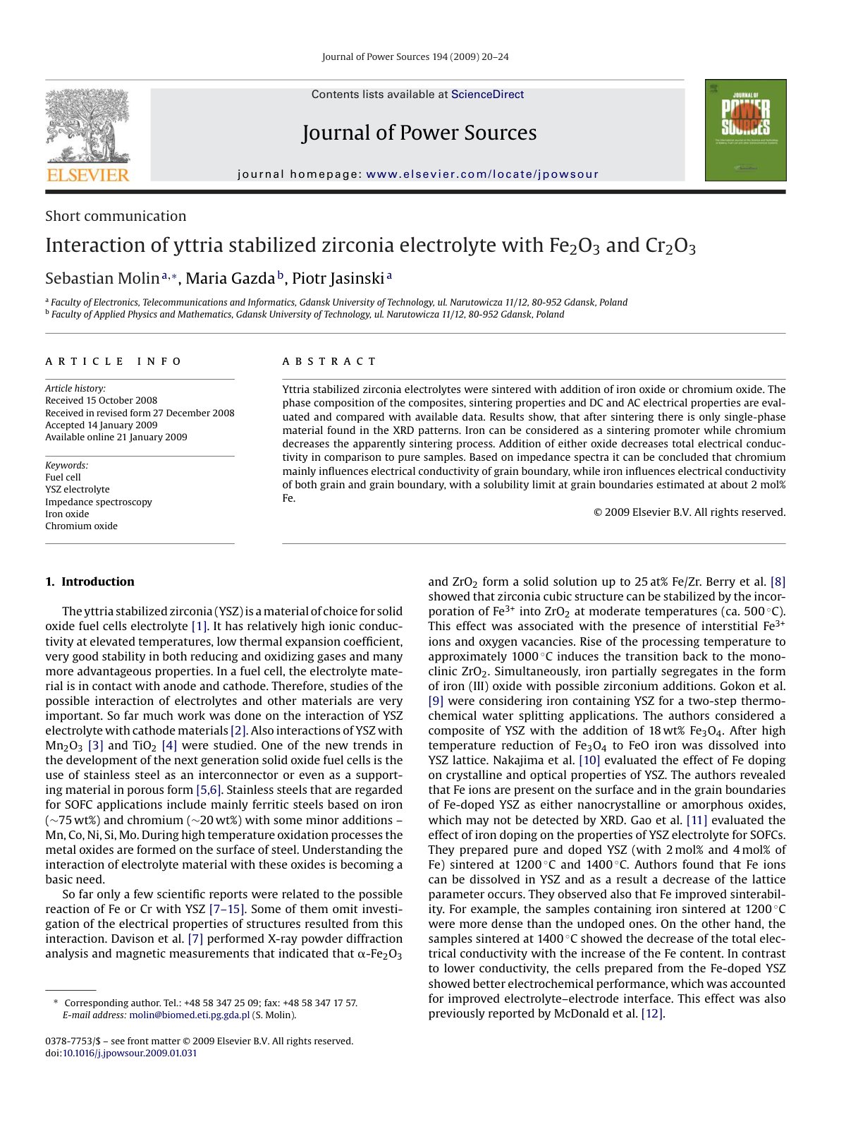 First page of Interaction of yttria stabilized zirconi