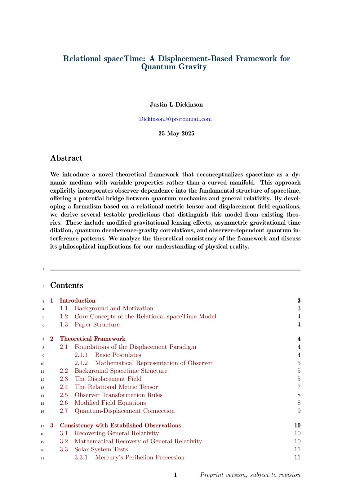 First page of Relational spaceTime A Displacement Base