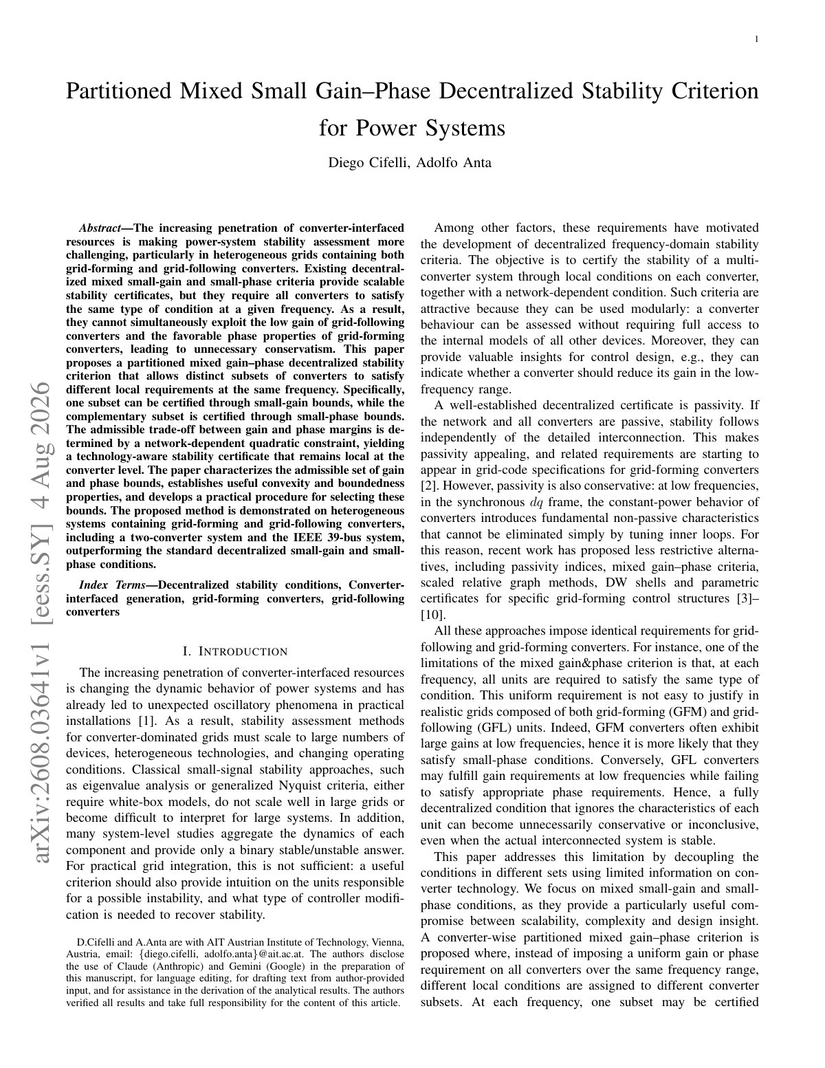 First page of 2026 Cifelli Decentralized Stability Power Systems