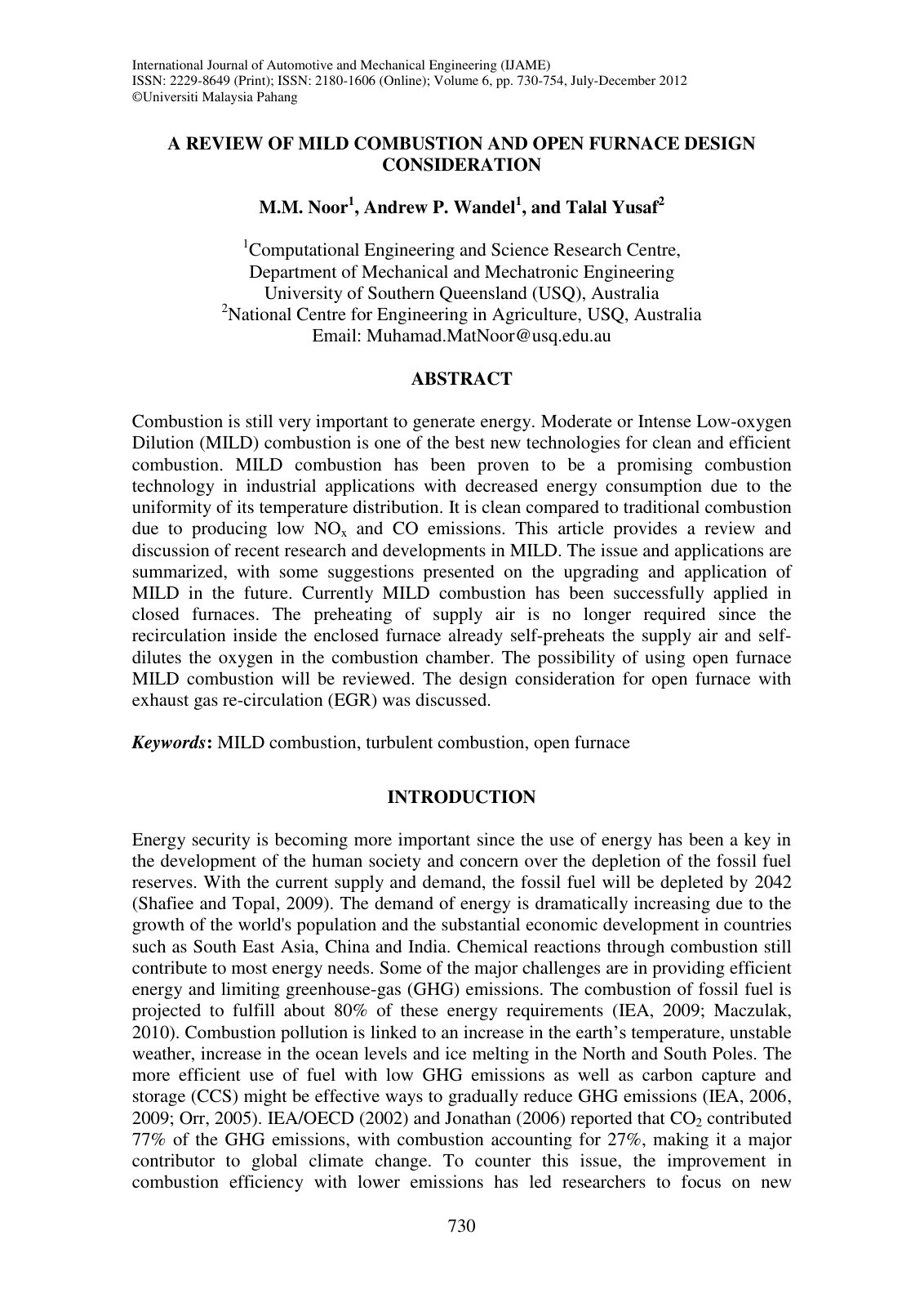First page of A review of MILD combustion and open fur