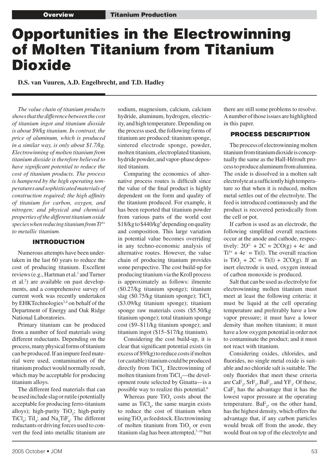 First page of Opportunities in the electrowinning of m