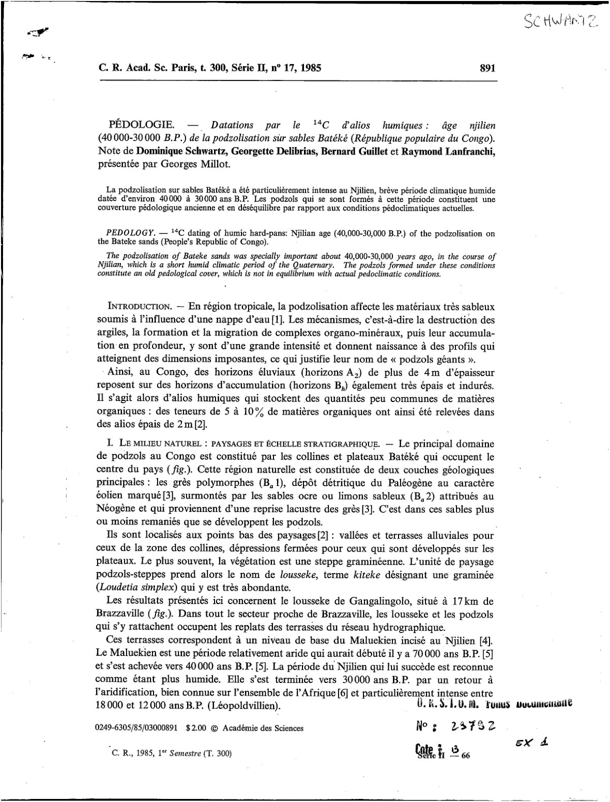 First page of Datations par le 14C dalios humiques age