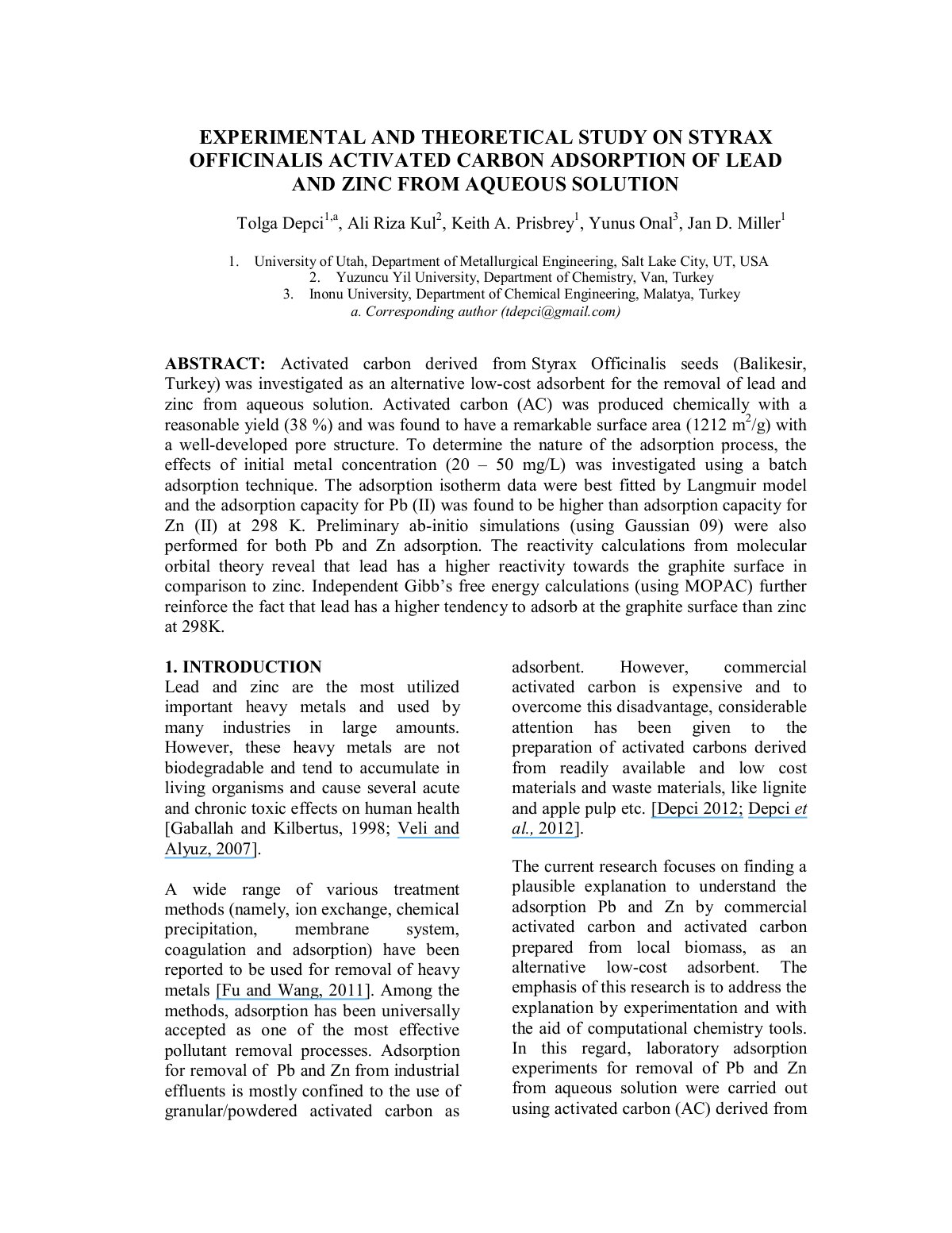 First page of Experimental and Theoretical Study on St