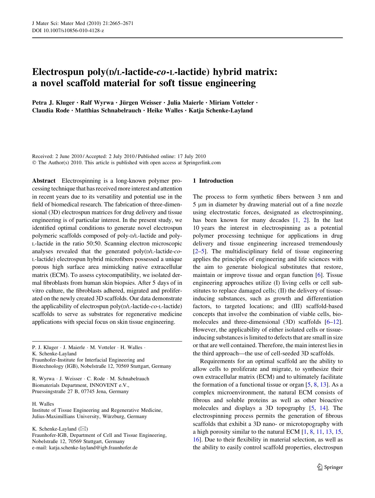 First page of Electrospun poly d l lactide co l lactid