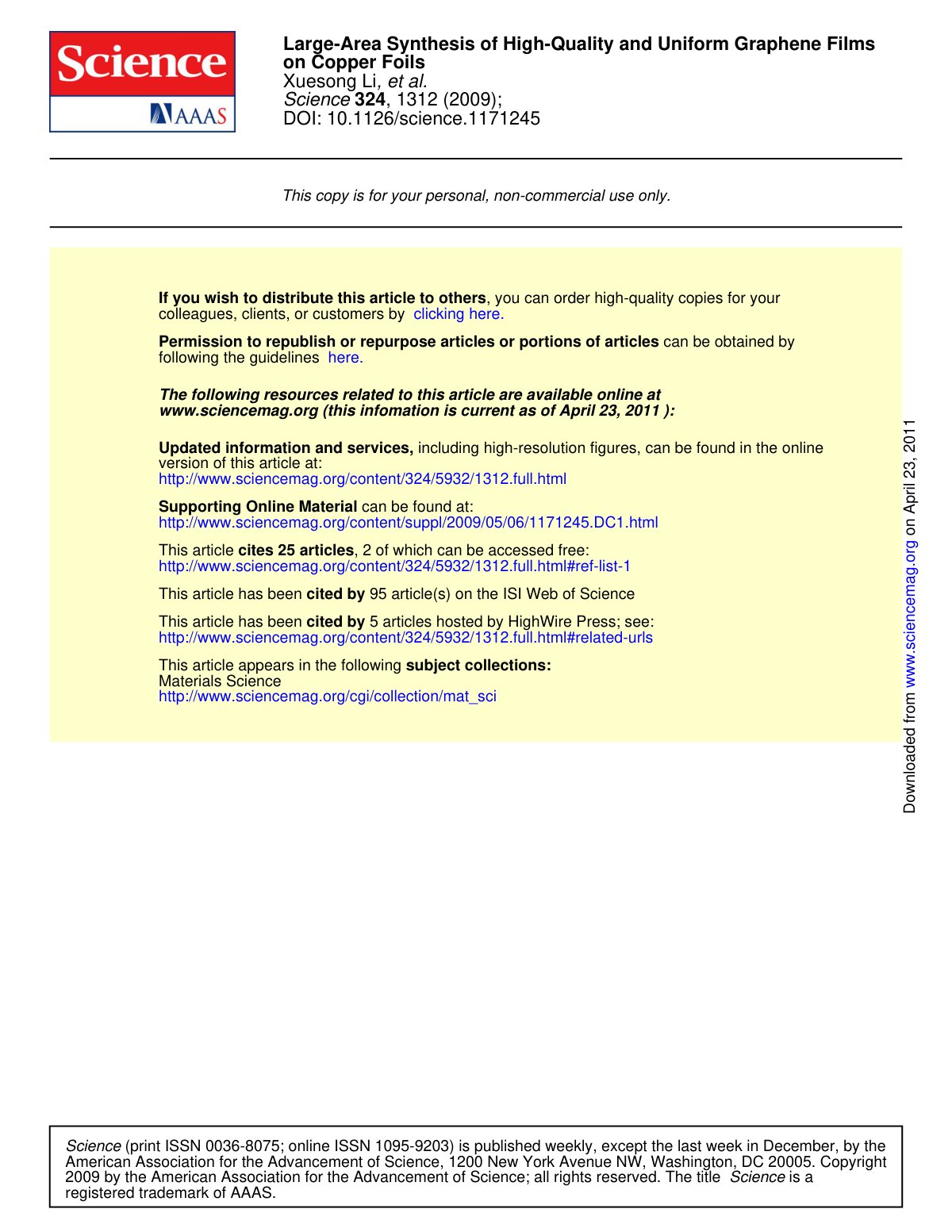 First page of Large Area Synthesis of High Quality and