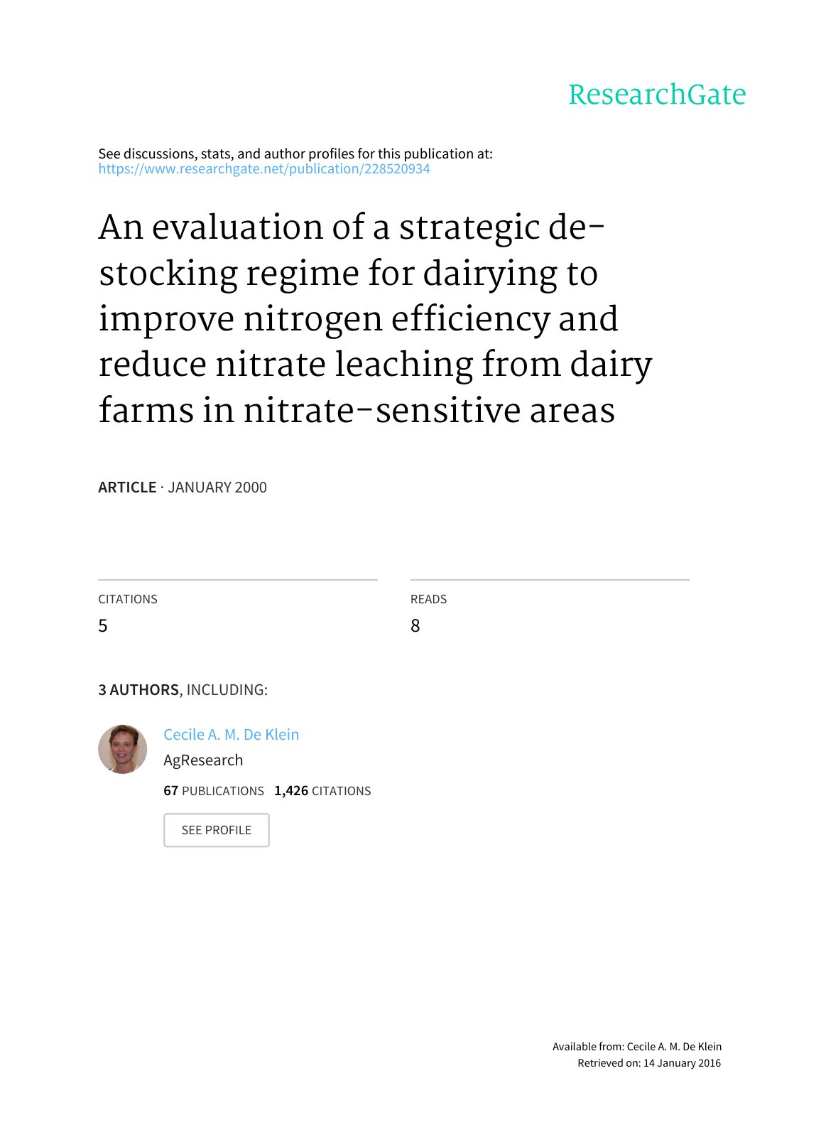 First page of An evaluation of a strategic de stocking