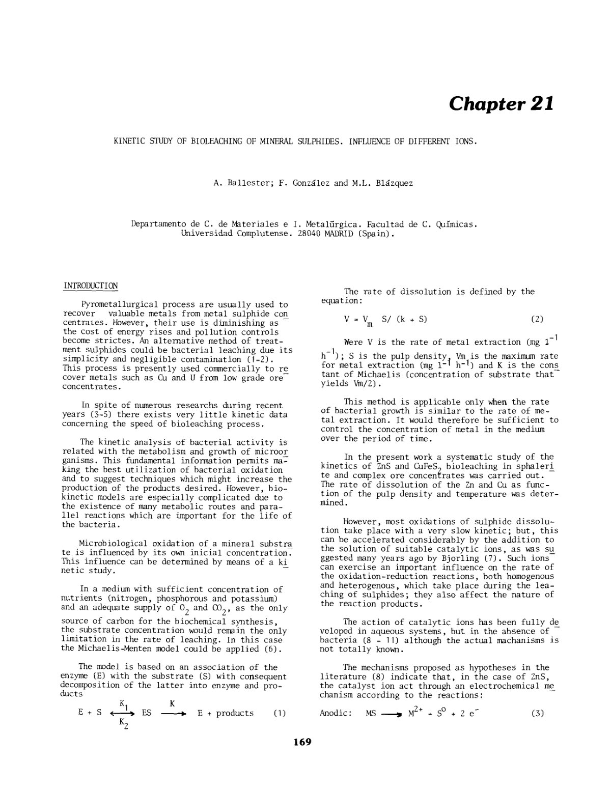First page of KINETIC STUDY OF BIOLEACHING OF MINERAL SULPHIDES. INFLUENCE OF DIFFERENT IONS