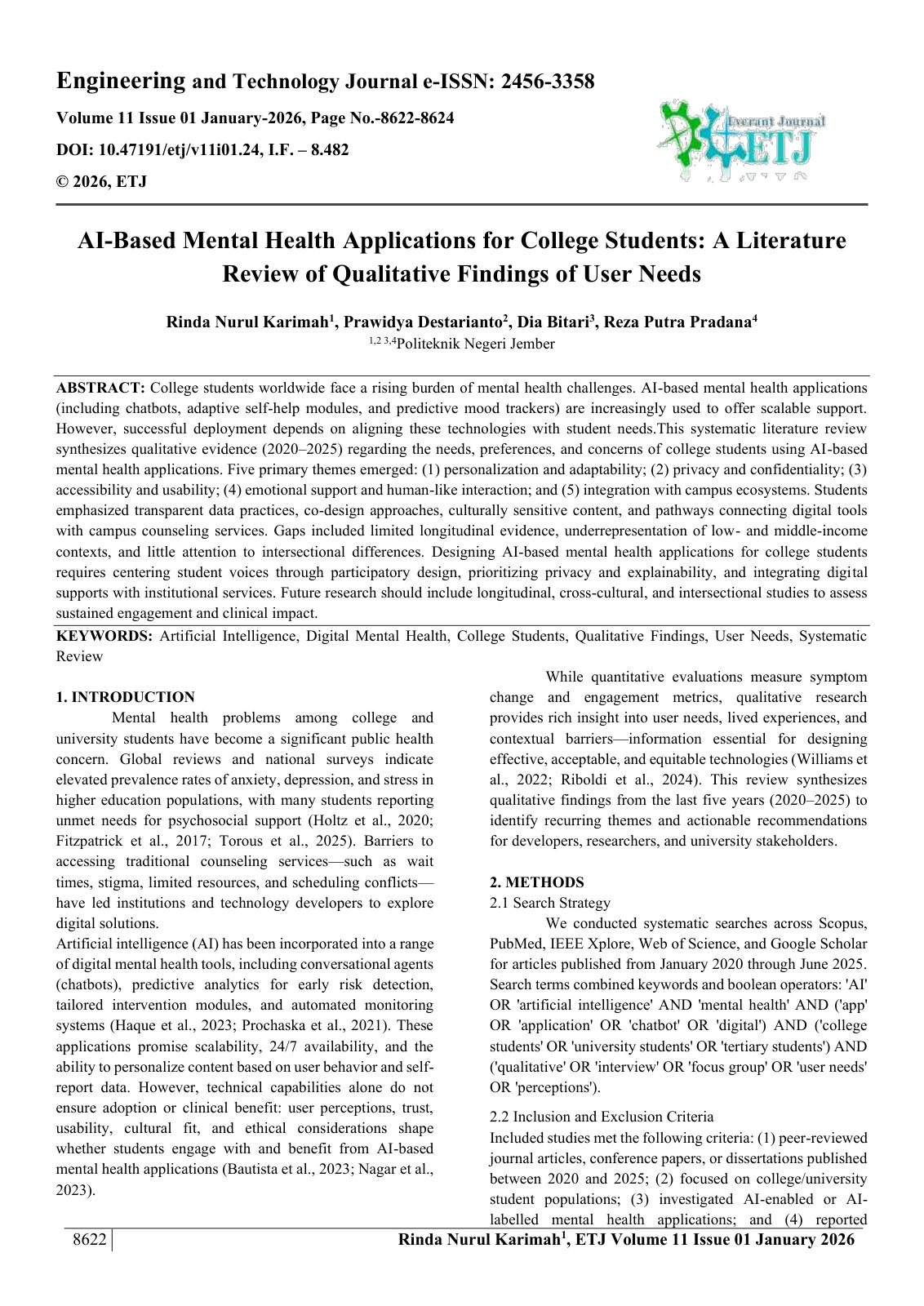 First page of AI-Based Mental Health Applications for College Students: A Literature  Review of Qualitative Findings of User Needs  