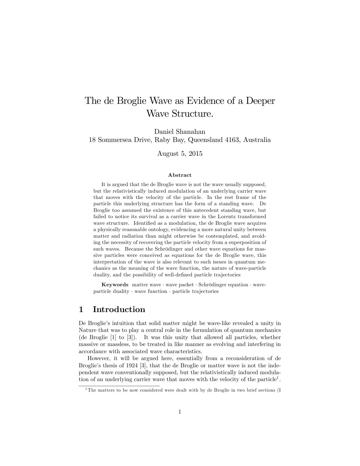 First page of The de Broglie Wave as Evidence of a Dee