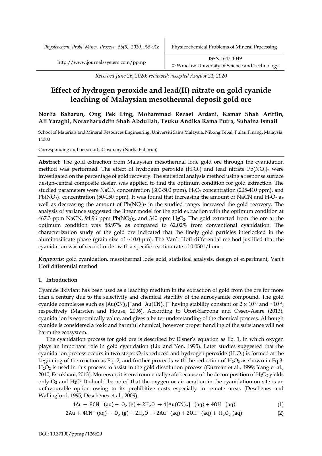 First page of Effect of hydrogen peroxide and lead II