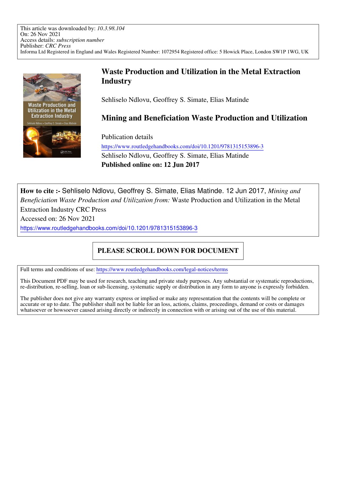 First page of Waste Production and Utilization in the