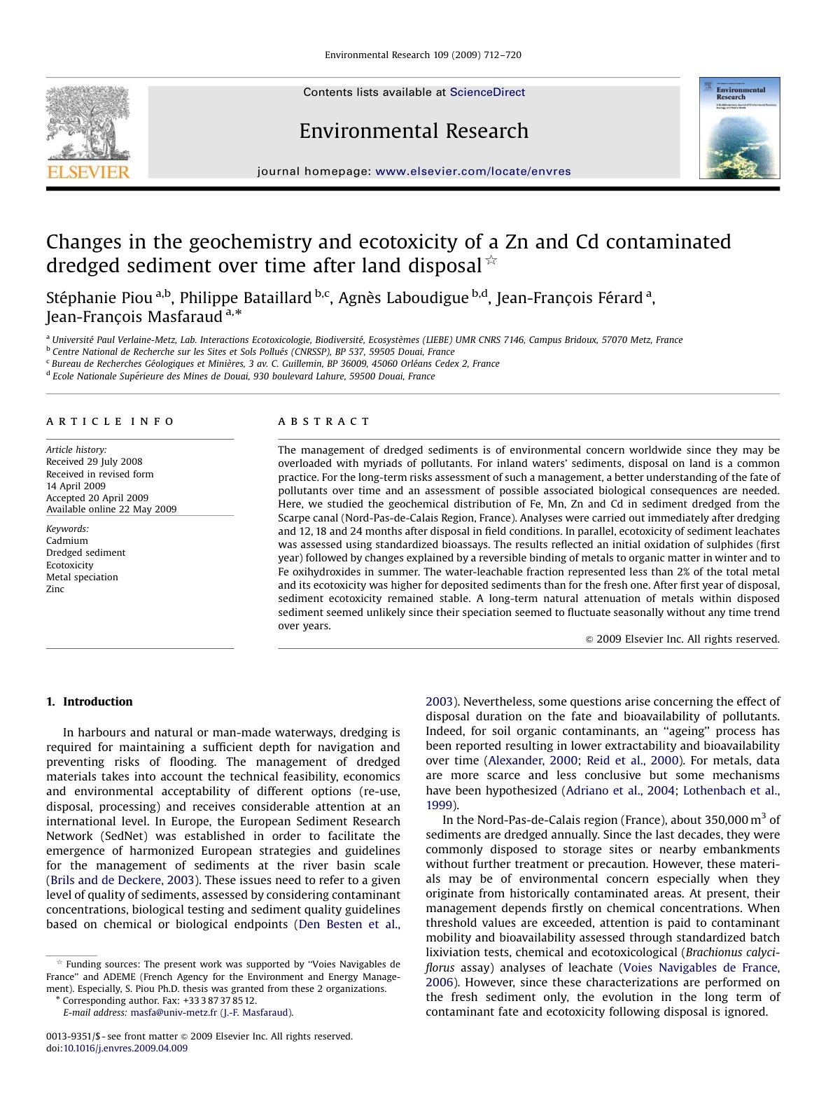 First page of Changes in the geochemistry and ecotoxic