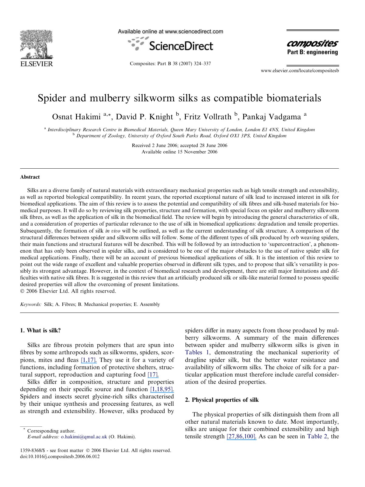 First page of Spider and mulberry silkworm silks as co