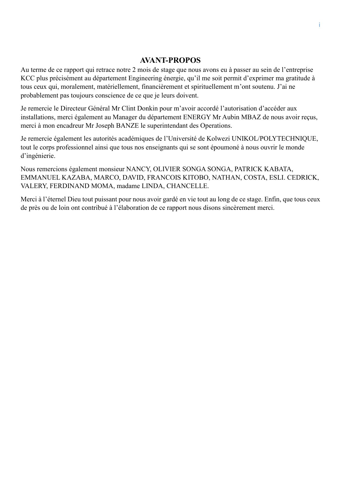 First page of RAPPORT DE STAGE
