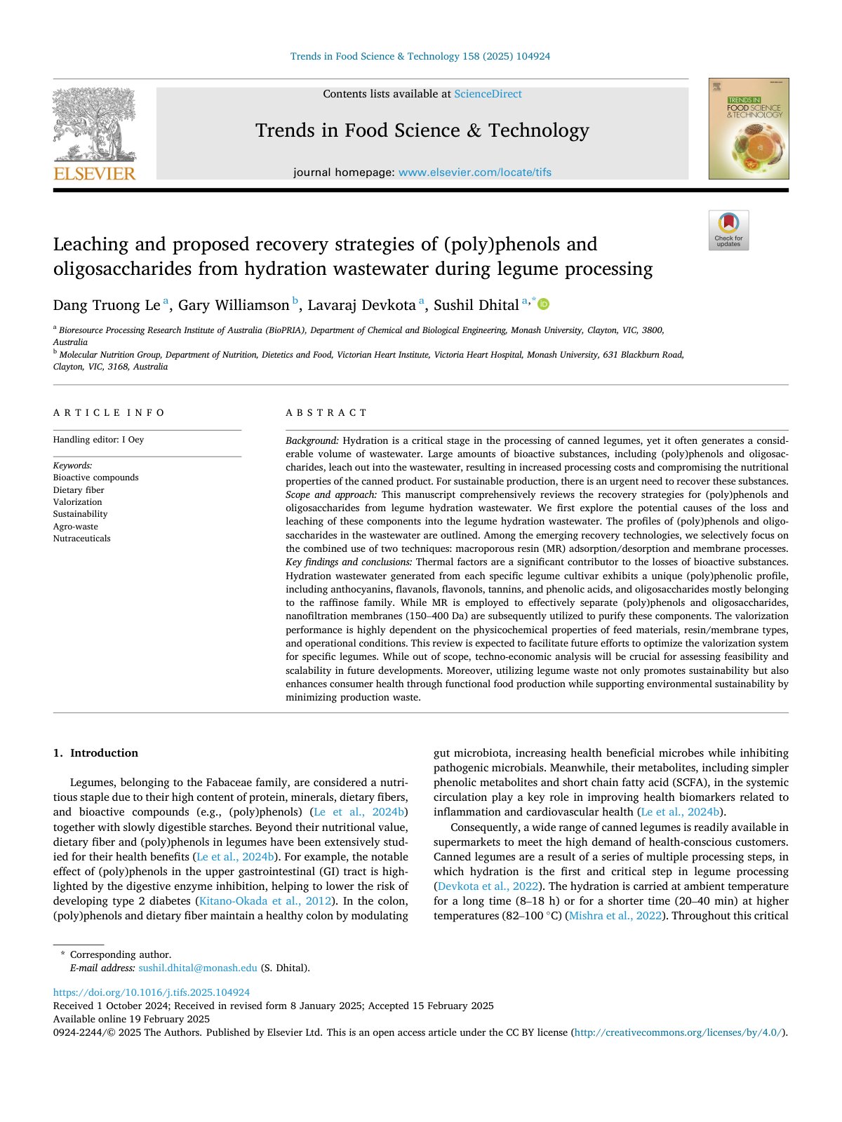 First page of Leaching and proposed recovery strategies of  poly pheno 2025 Trends in Food