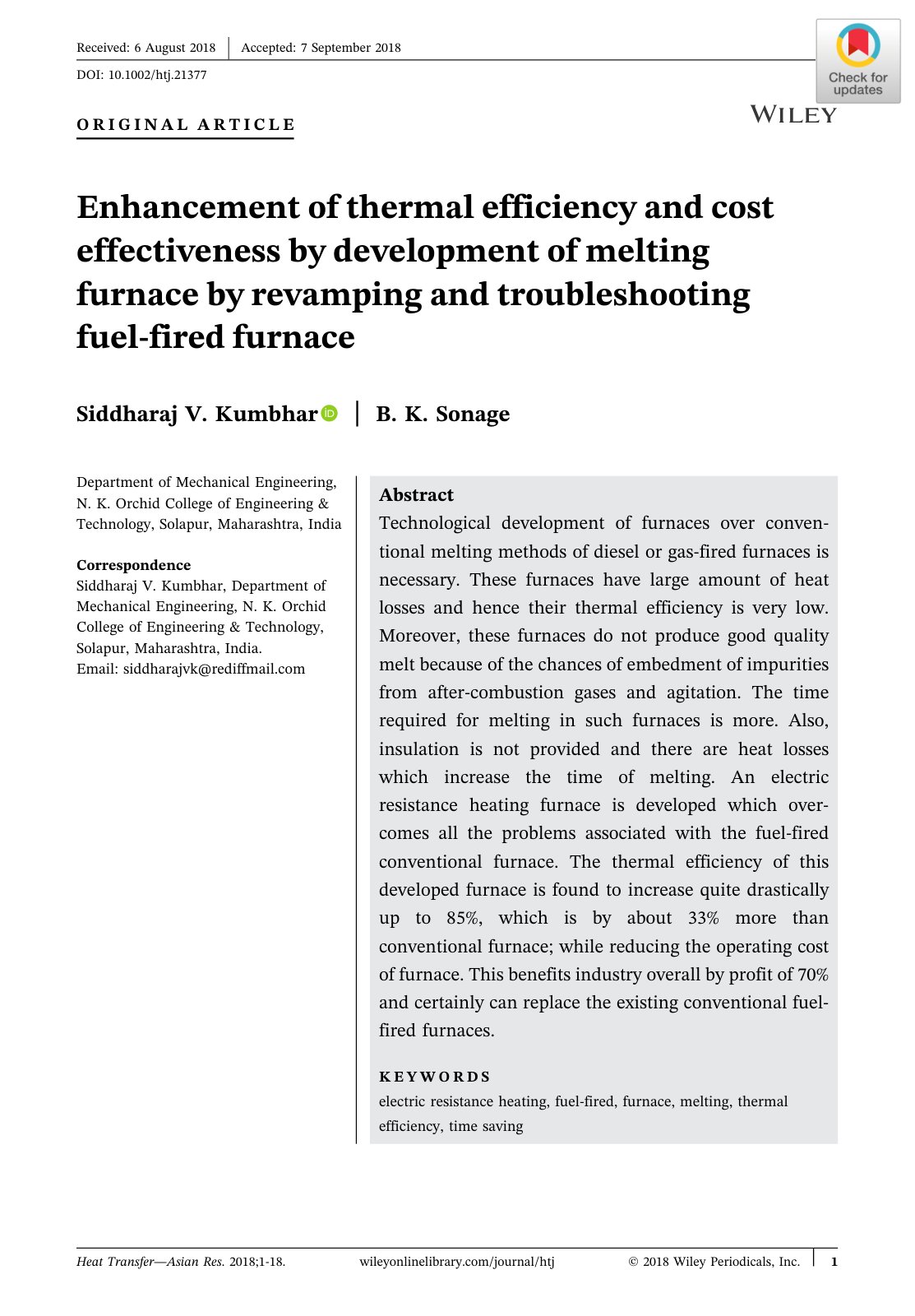 First page of Enhancement of thermal efficiency and co