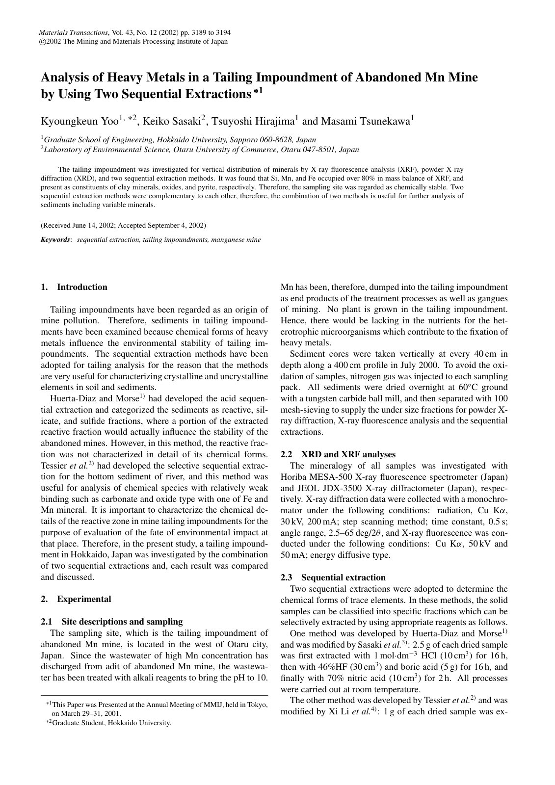 First page of Analysis of Heavy Metals in a Tailing Im