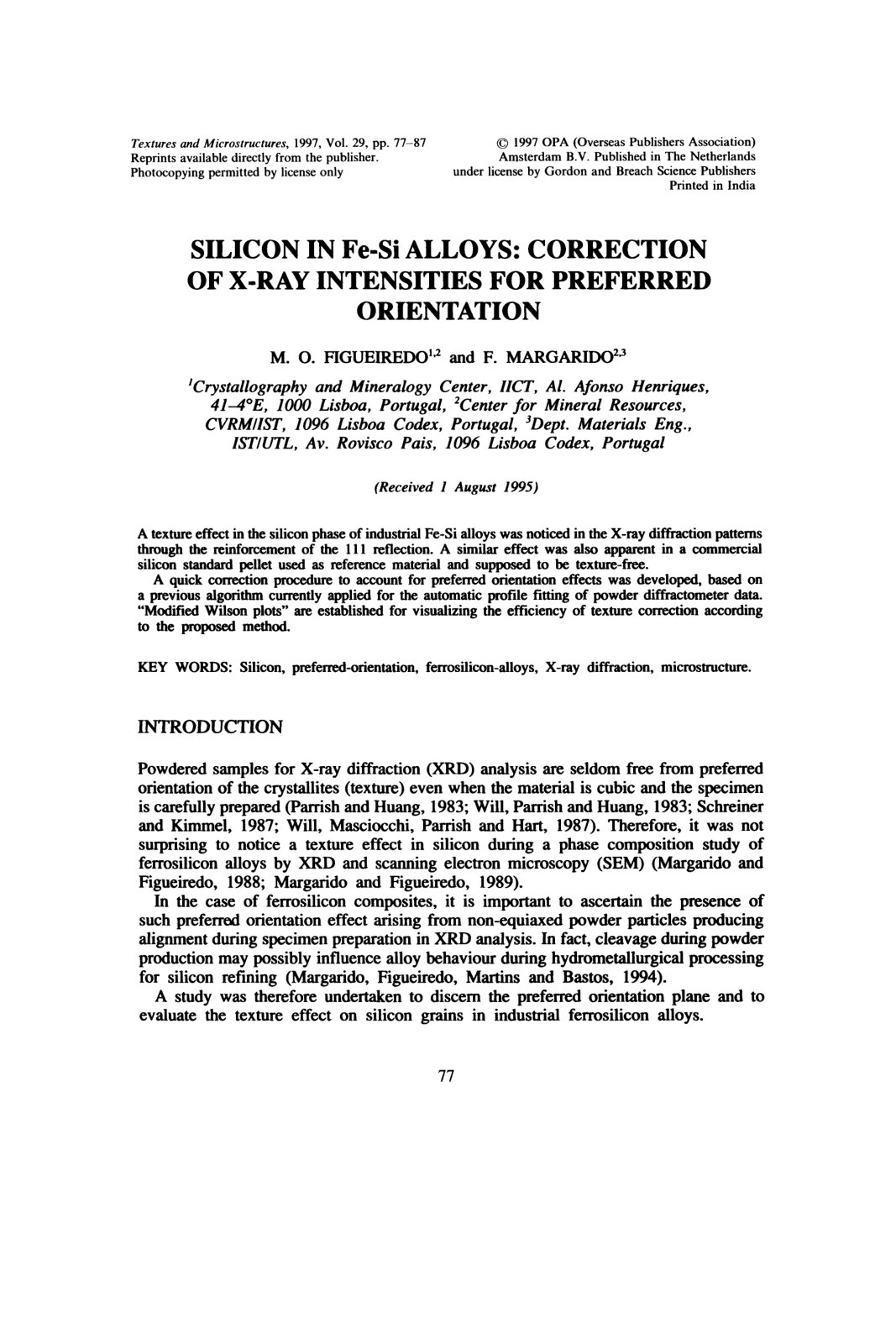 First page of SiliconinFe-SiAlloys: Correction ofX-RayIntensities forPreferred Orientation