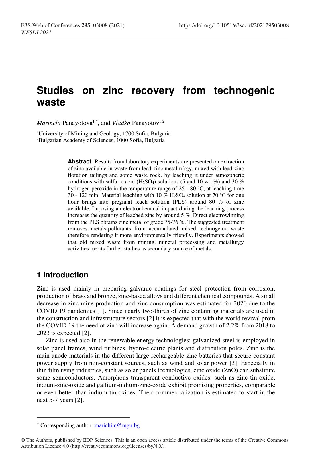 First page of Studies on zinc recovery from technogenic waste