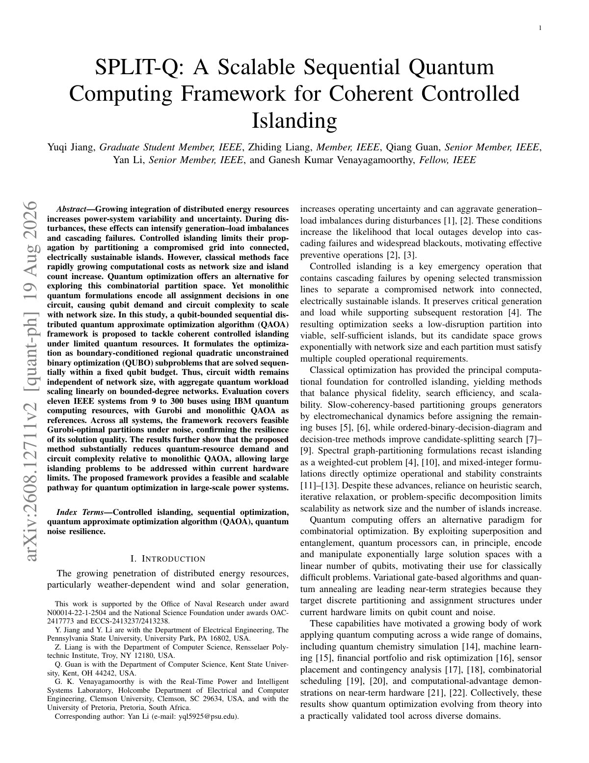 First page of 2026 Jiang SPLIT Q Controlled Islanding