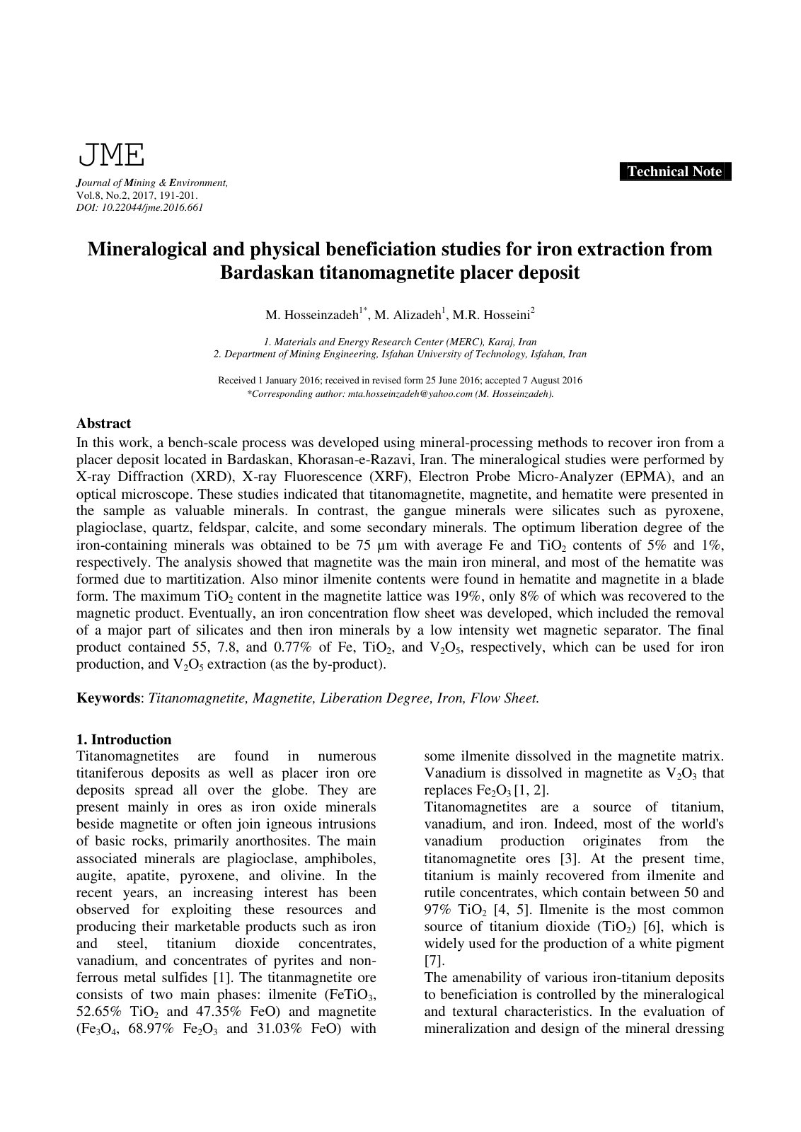 First page of Mineralogical and physical beneficiation
