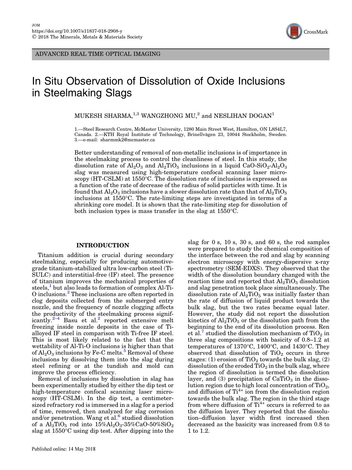 First page of In Situ Observation of Dissolution of Ox