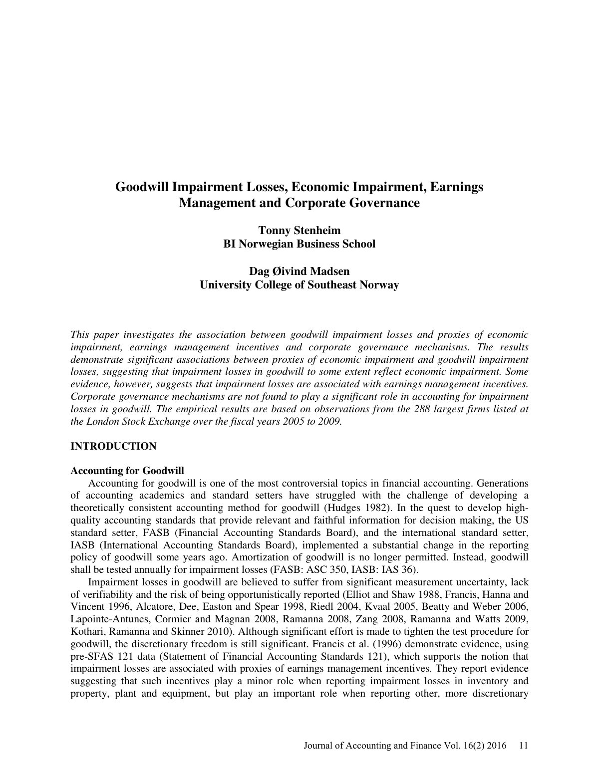 First page of Goodwill Impairment Losses Economic Impa