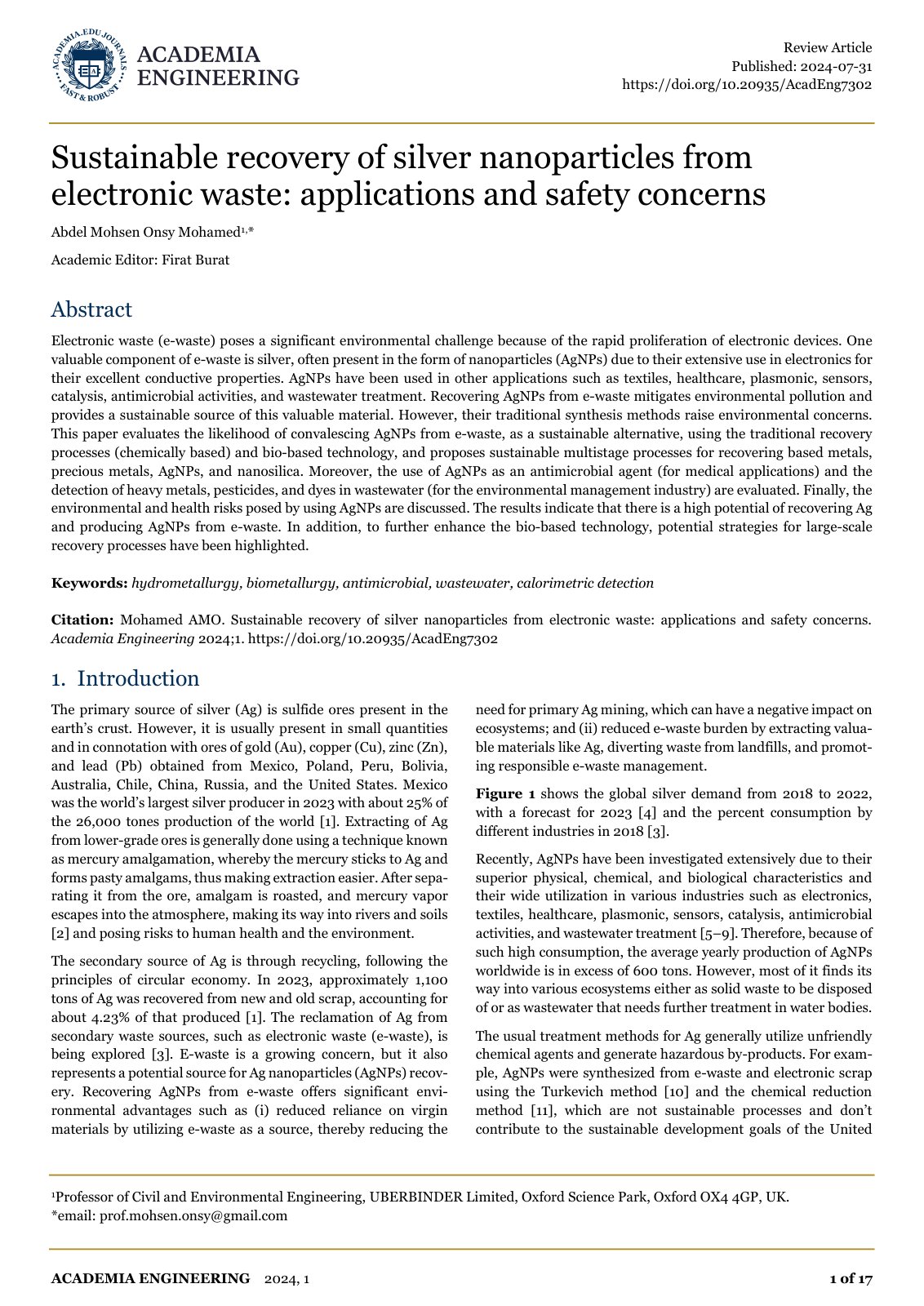 First page of Sustainable recovery of silver nanoparti