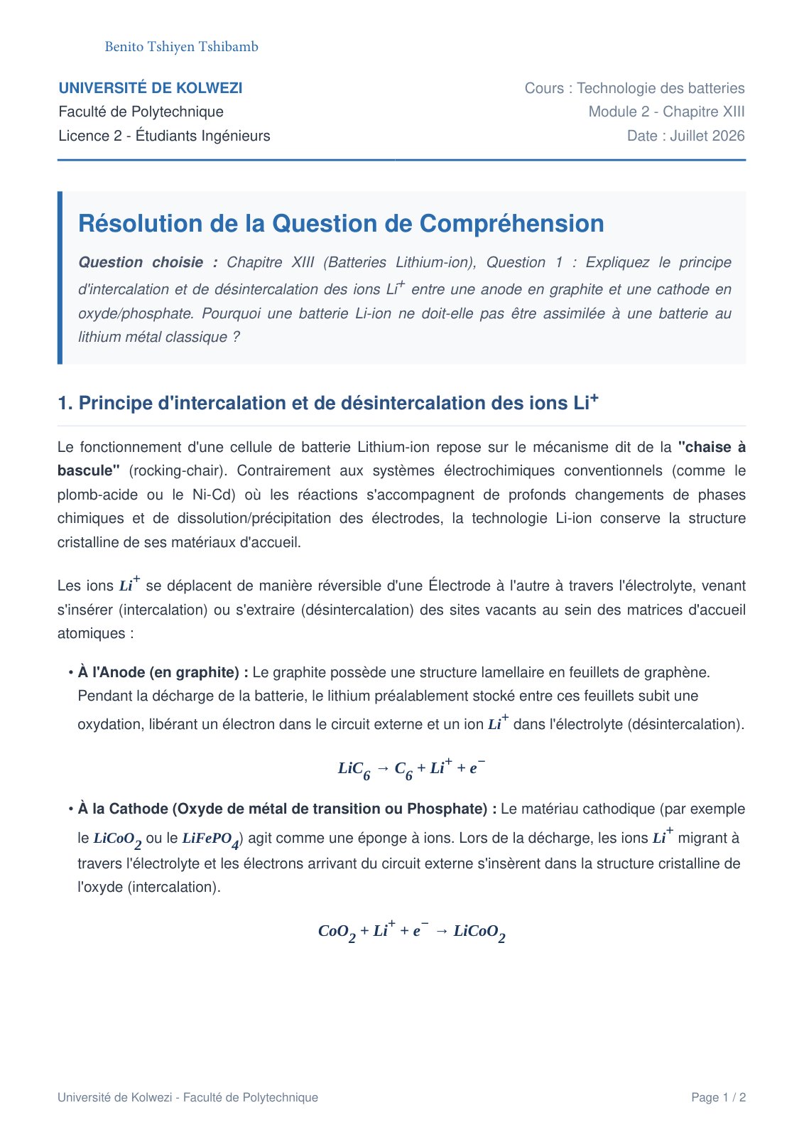First page of Resolution Technologie Batteries Benito 2