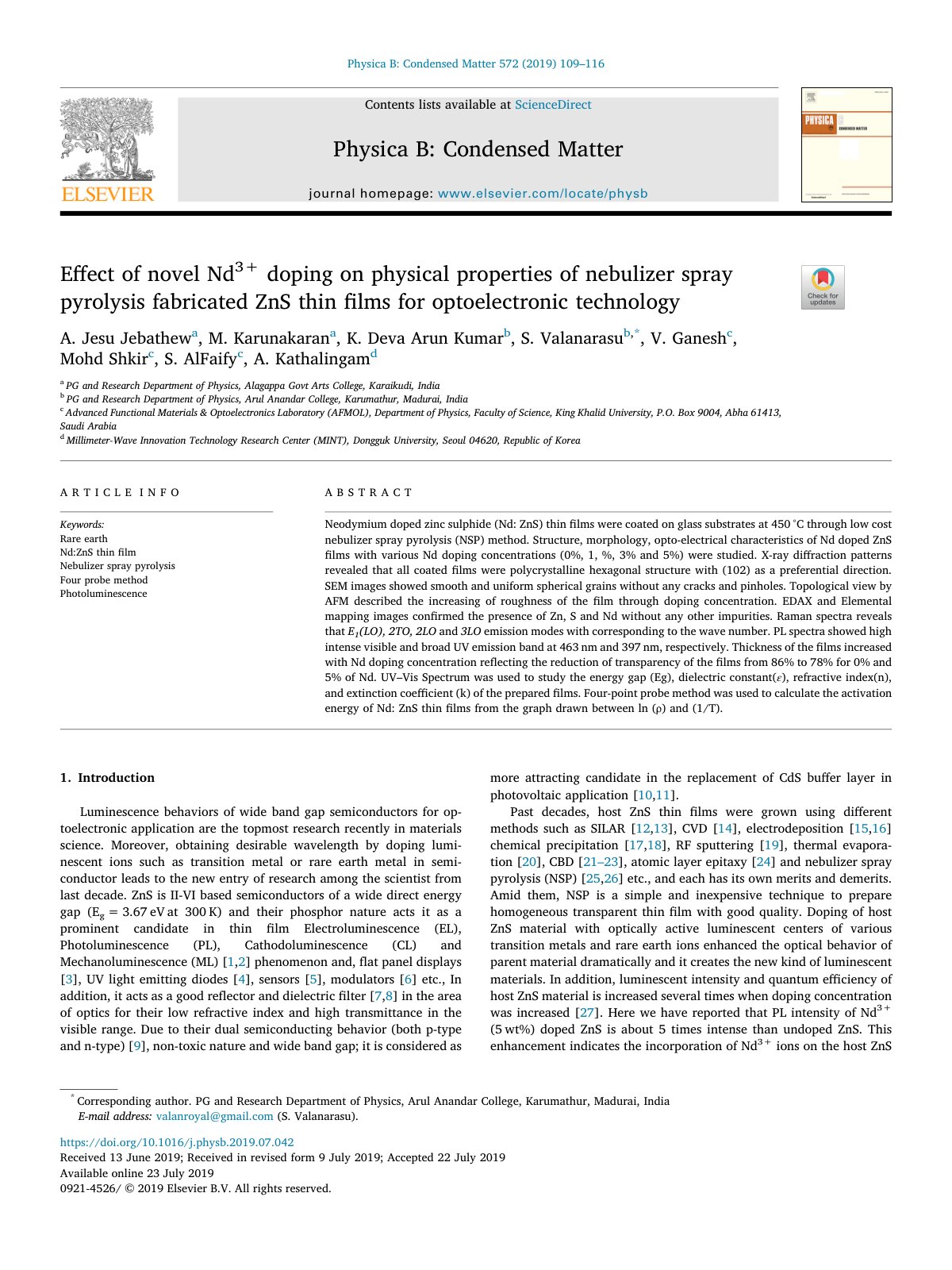 First page of Effect of novel Nd 3 doping on physical