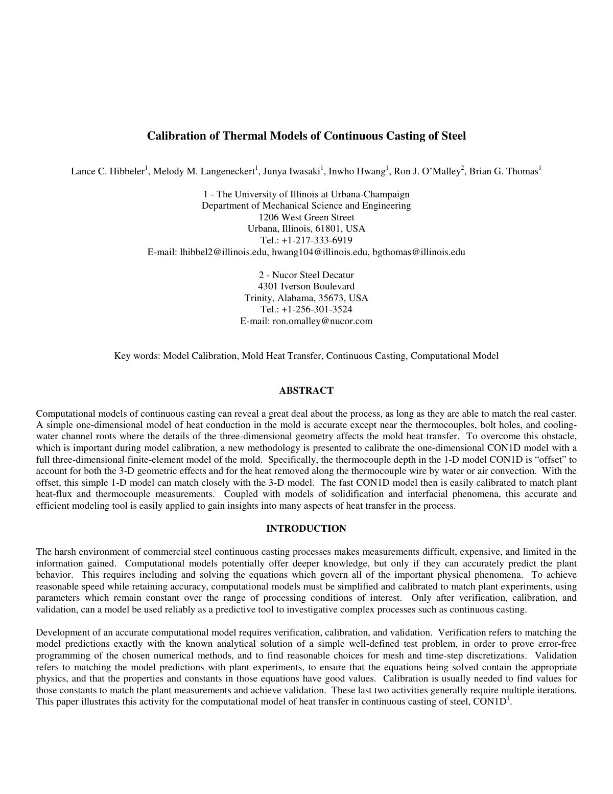 First page of Calibration of Thermal Models of Continu