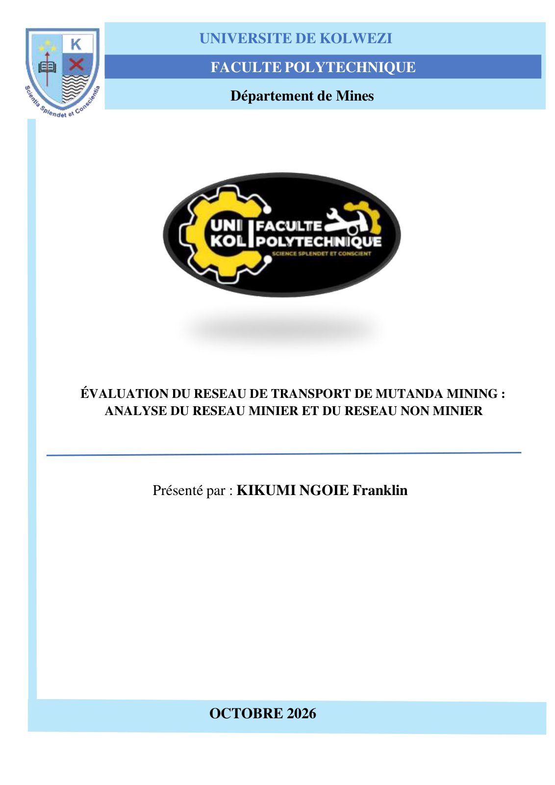 First page of EVALUATION Du RESEAUX DE TRANSPORT DE MUTANDA MINING