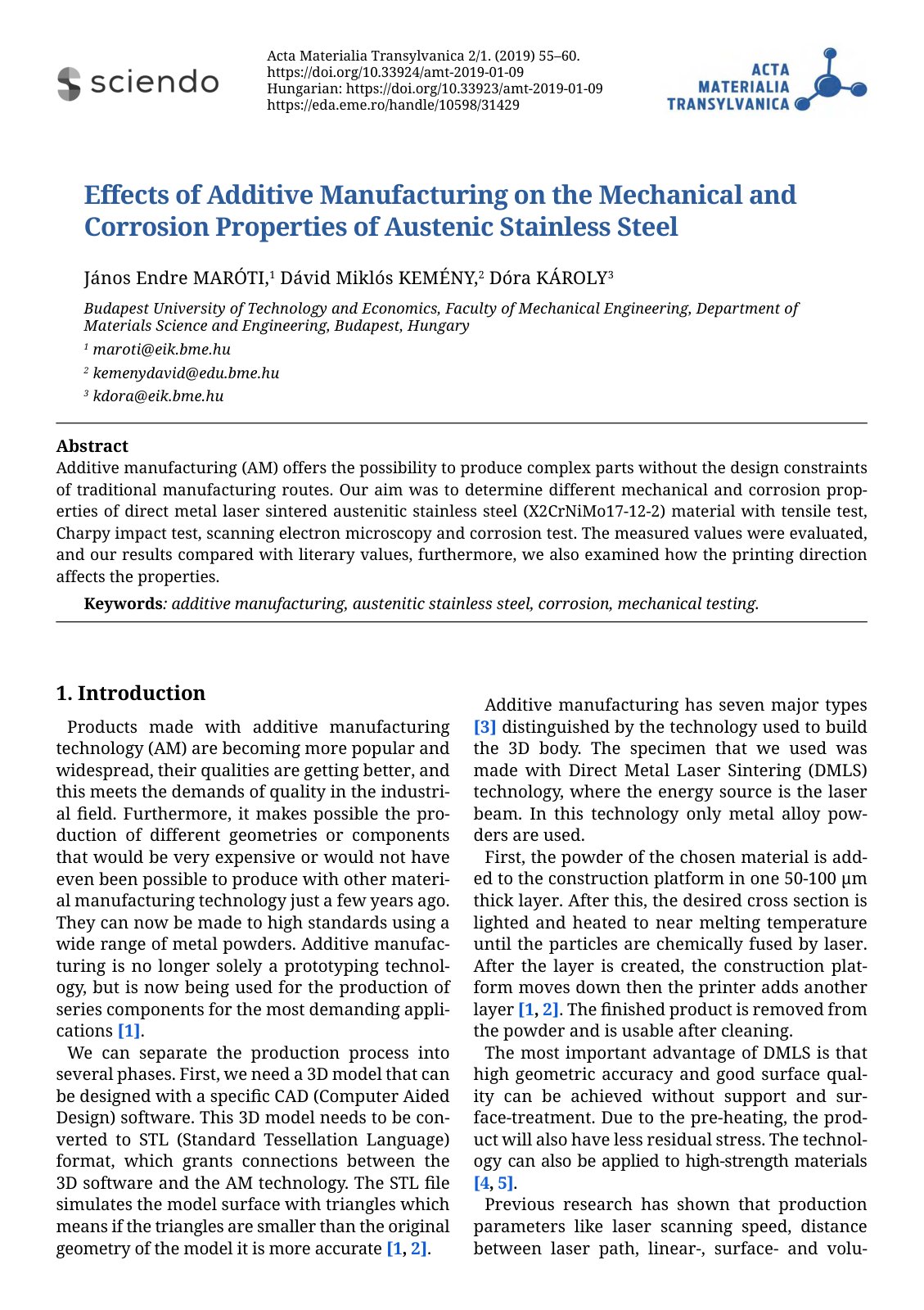 First page of Effects of Additive Manufacturing on the Mechanical and Corrosion Properties of Austenic Stainless Steel